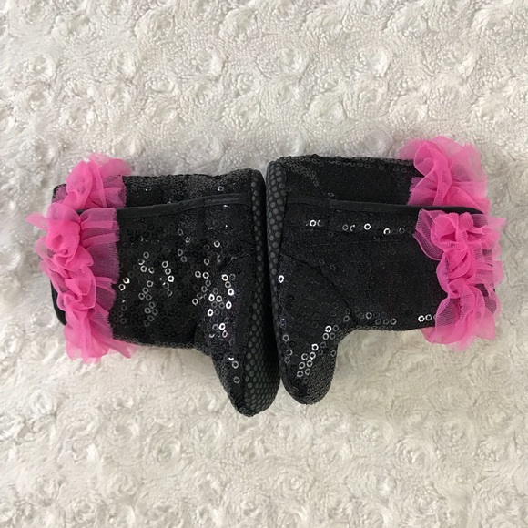Hobby Lobby Baby Girl Boots Black Sequin Pink - Picture 2 of 4